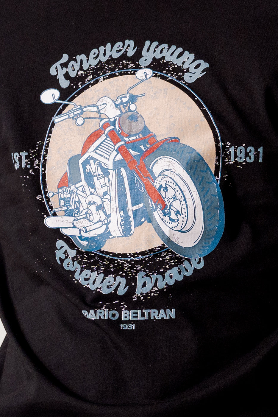 Camiseta negra estampada moto hombre algodón