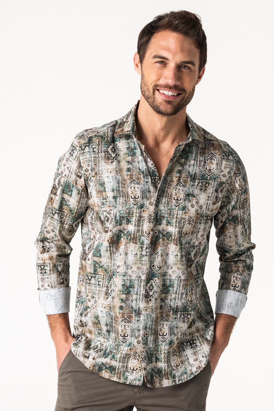 Camisa stampado étnico slim fit hombre